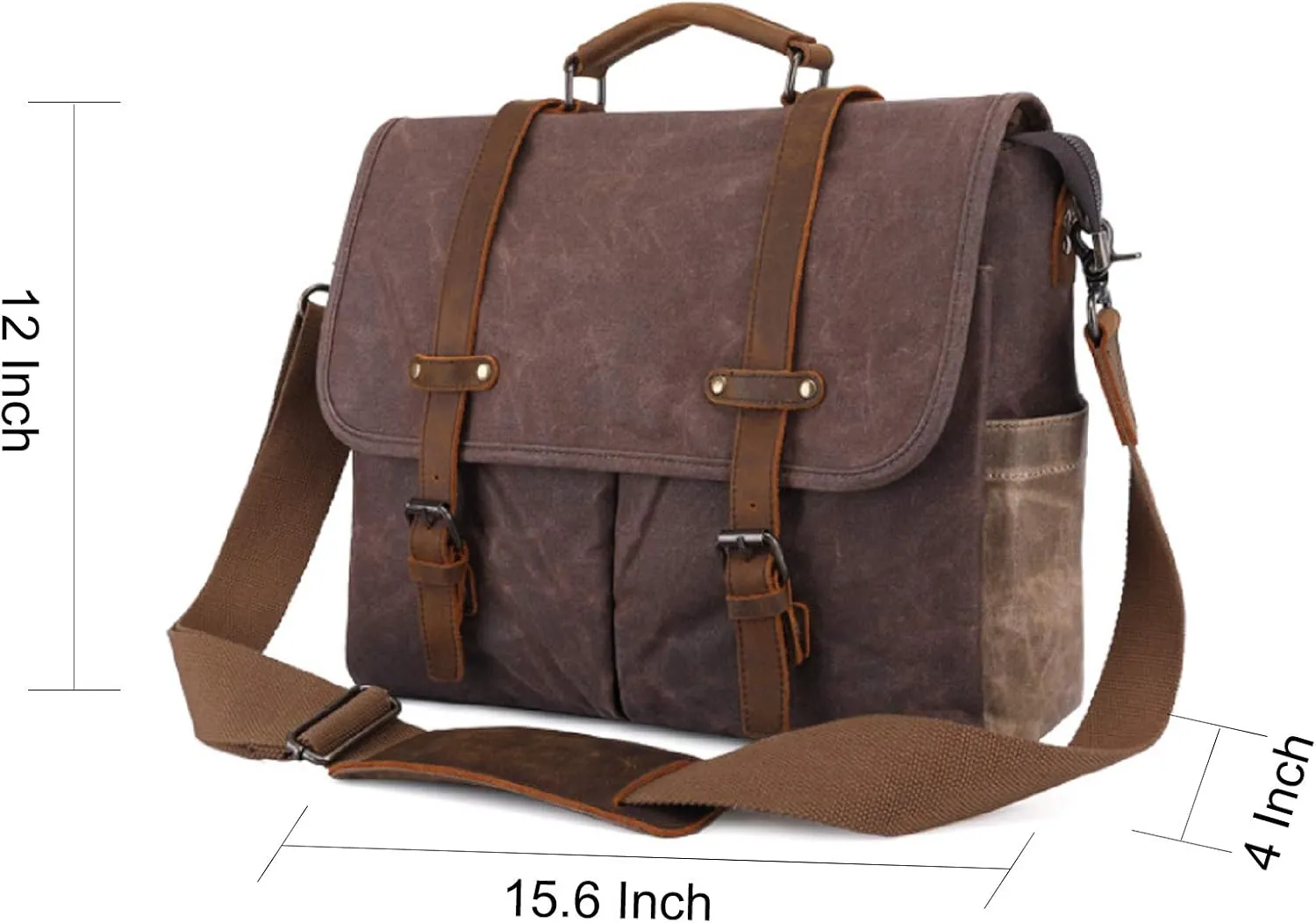Mens Messenger Bag Waterproof Canvas Leather Bag 15.6 Inch Vintage Waxed Crossbody Bag