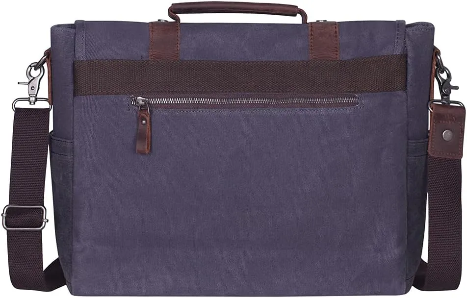 Mens Messenger Bag Waterproof Vintage Genuine Leather Waxed Canvas Briefcase Large Satchel Shoulder Bag Laptop Bag