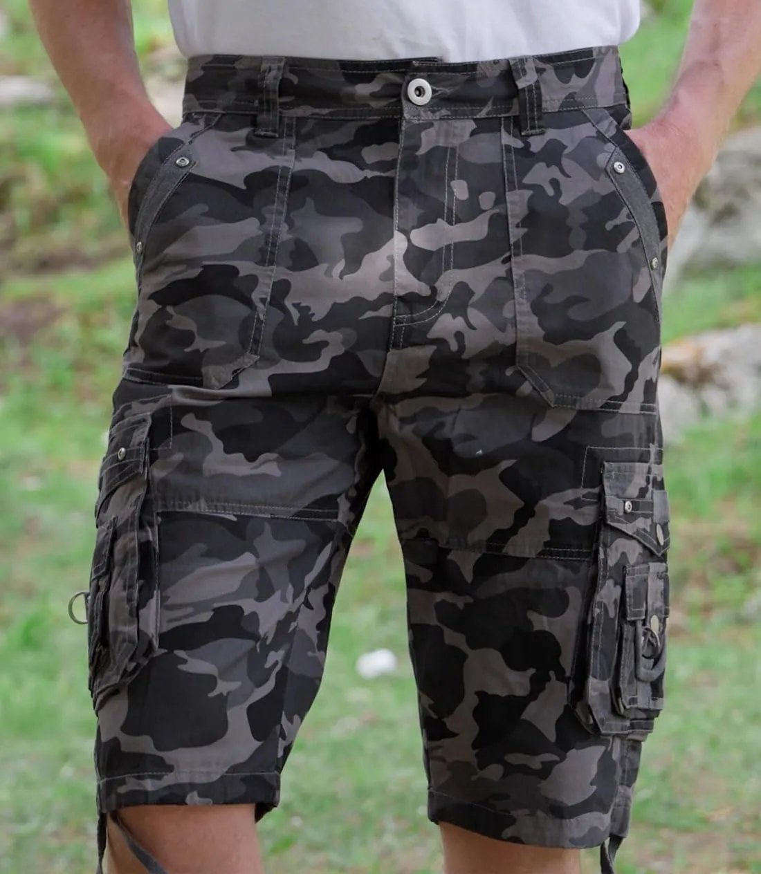 Men's Ripstop Cargo Shorts-Long Cotton Twill Straight Leg for Work Outdoor