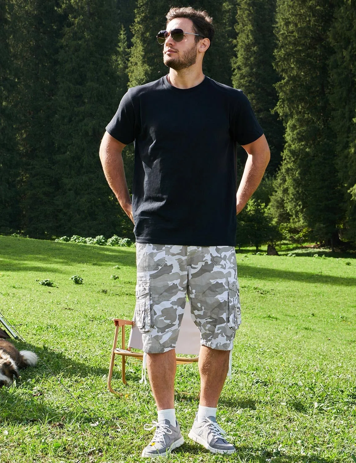 Men's Ripstop Cargo Shorts-Long Cotton Twill Straight Leg for Work Outdoor