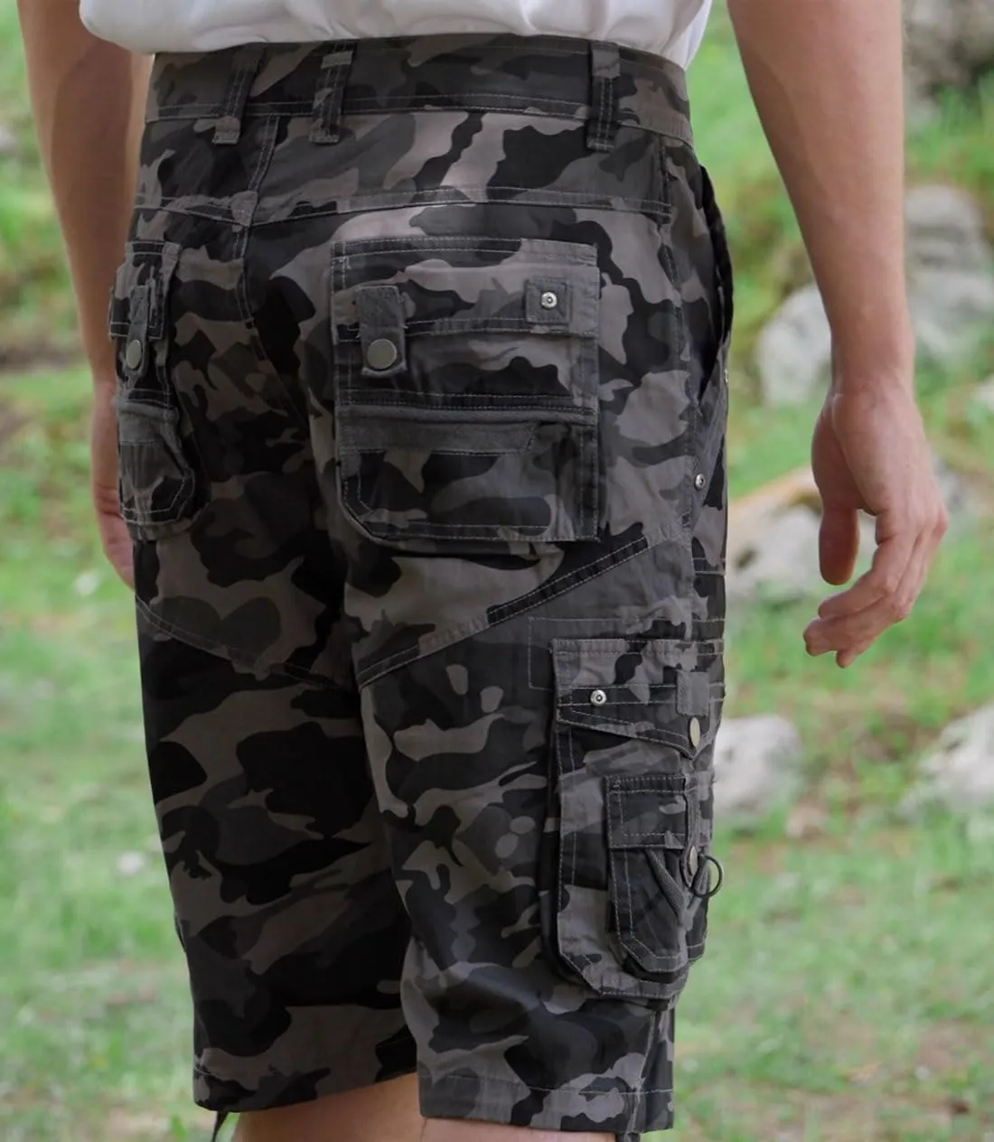 Men's Ripstop Cargo Shorts-Long Cotton Twill Straight Leg for Work Outdoor