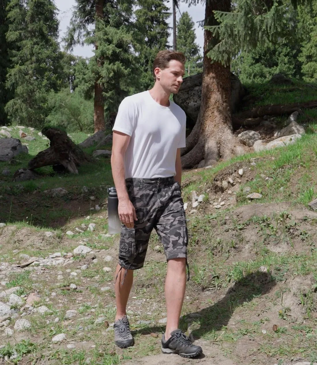 Men's Ripstop Cargo Shorts-Long Cotton Twill Straight Leg for Work Outdoor