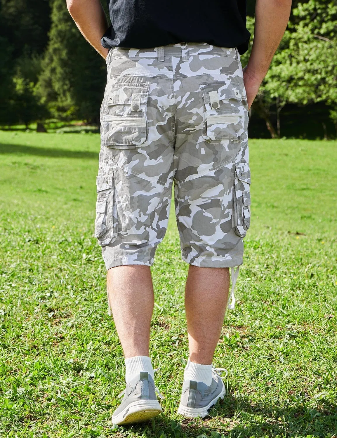 Men's Ripstop Cargo Shorts-Long Cotton Twill Straight Leg for Work Outdoor