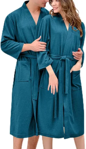Mens Robes Lightweight Waffle Plush Warm Cozy Baggy Bathrobes with Pockets Belt Casual Fashion Couple Sleepwears Long