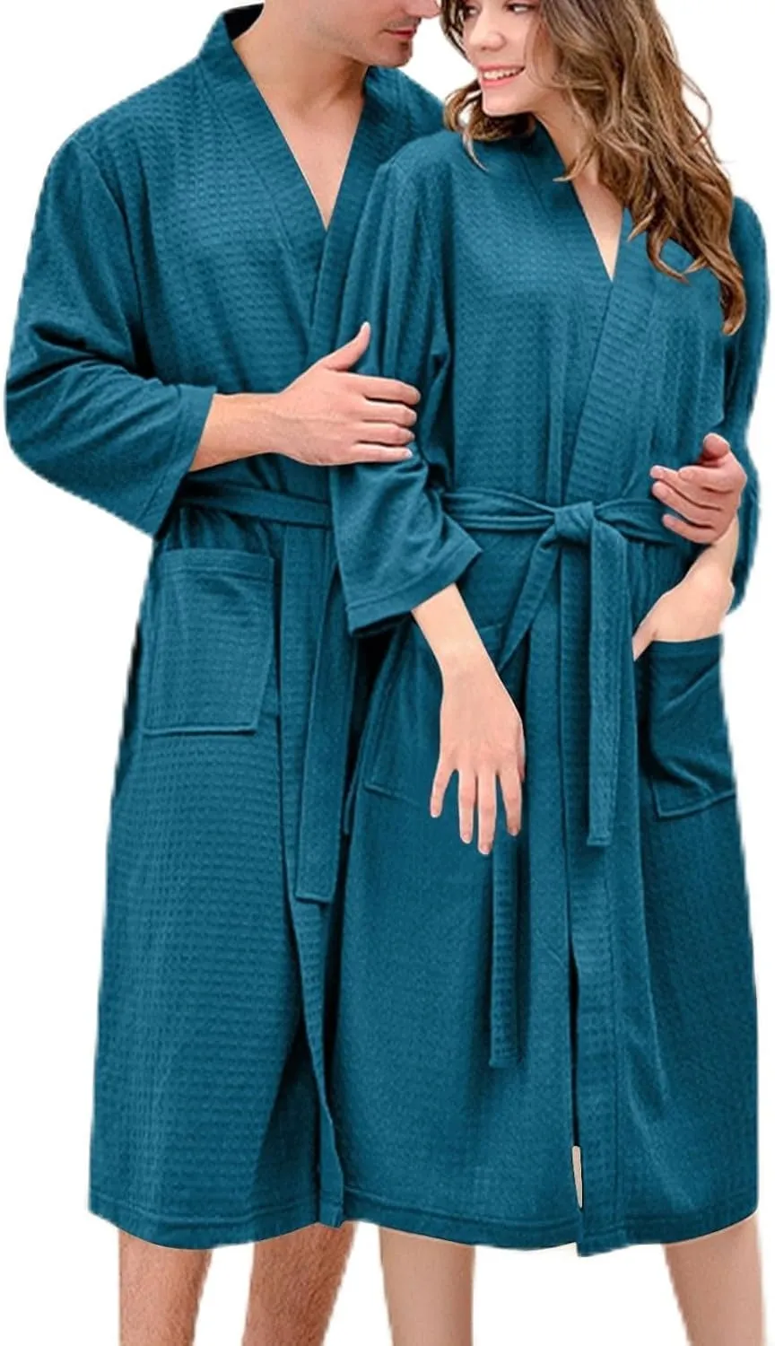 Mens Robes Lightweight Waffle Plush Warm Cozy Baggy Bathrobes with Pockets Belt Casual Fashion Couple Sleepwears Long