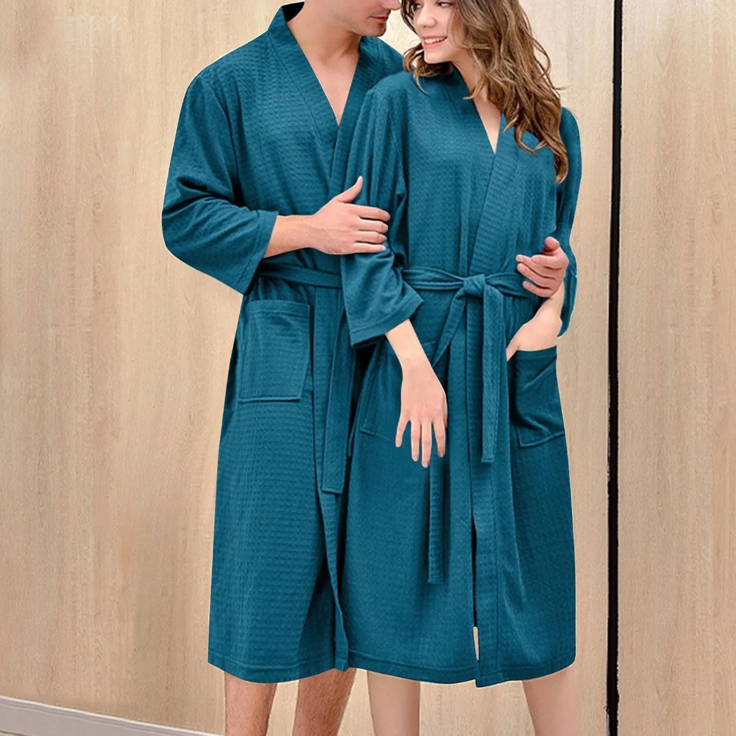 Mens Robes Lightweight Waffle Plush Warm Cozy Baggy Bathrobes with Pockets Belt Casual Fashion Couple Sleepwears Long