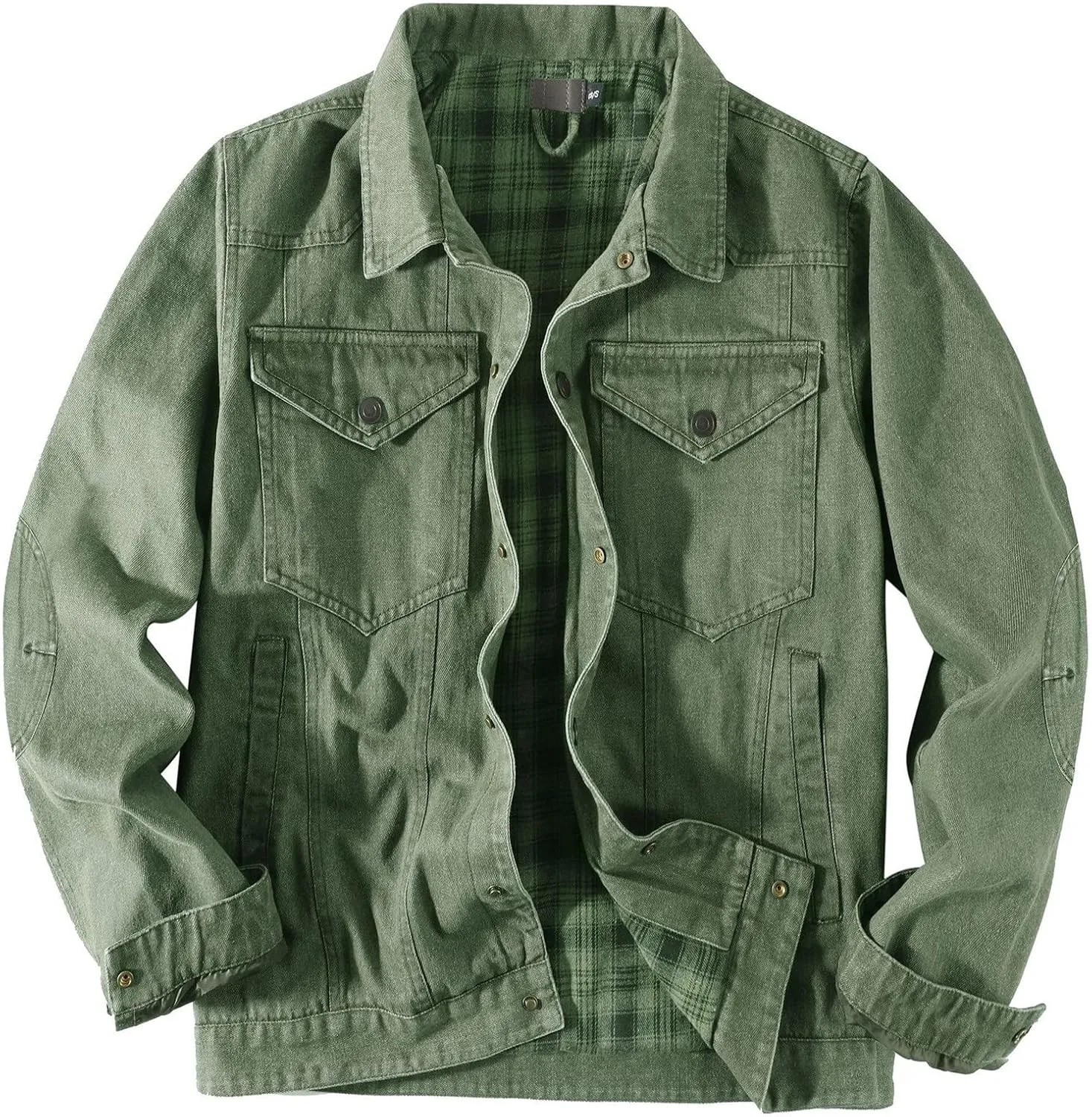 Men's Snap Front Puffer Jacket Sleeve Turn Down Collar Solid Denim Jacket Coat Waterproof Raincoat with Hood