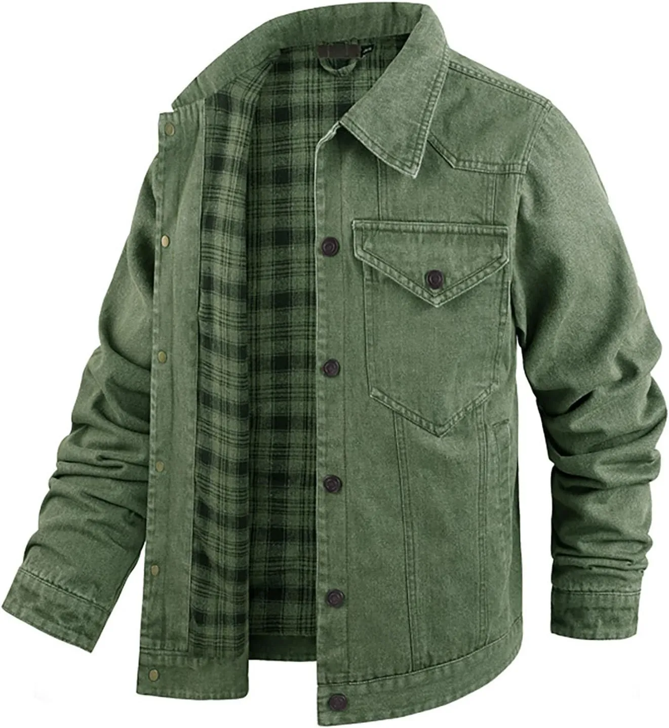 Men's Snap Front Puffer Jacket Sleeve Turn Down Collar Solid Denim Jacket Coat Waterproof Raincoat with Hood