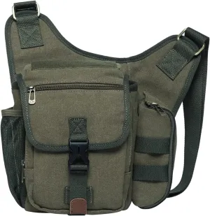 Mens Vintage Canvas Shoulder Messenger Bag Chest Leather Patchwork Messenger Bag