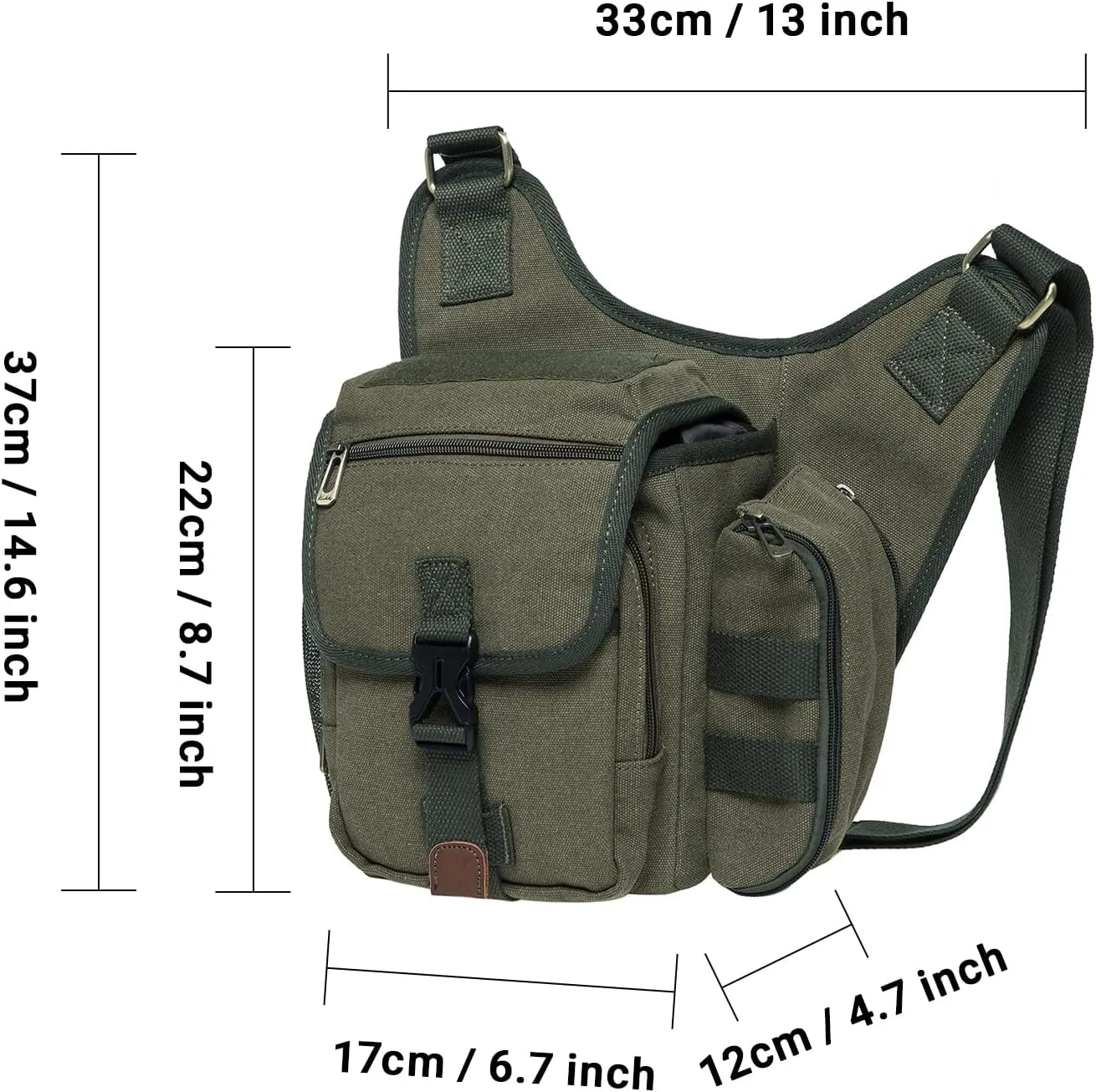 Mens Vintage Canvas Shoulder Messenger Bag Chest Leather Patchwork Messenger Bag