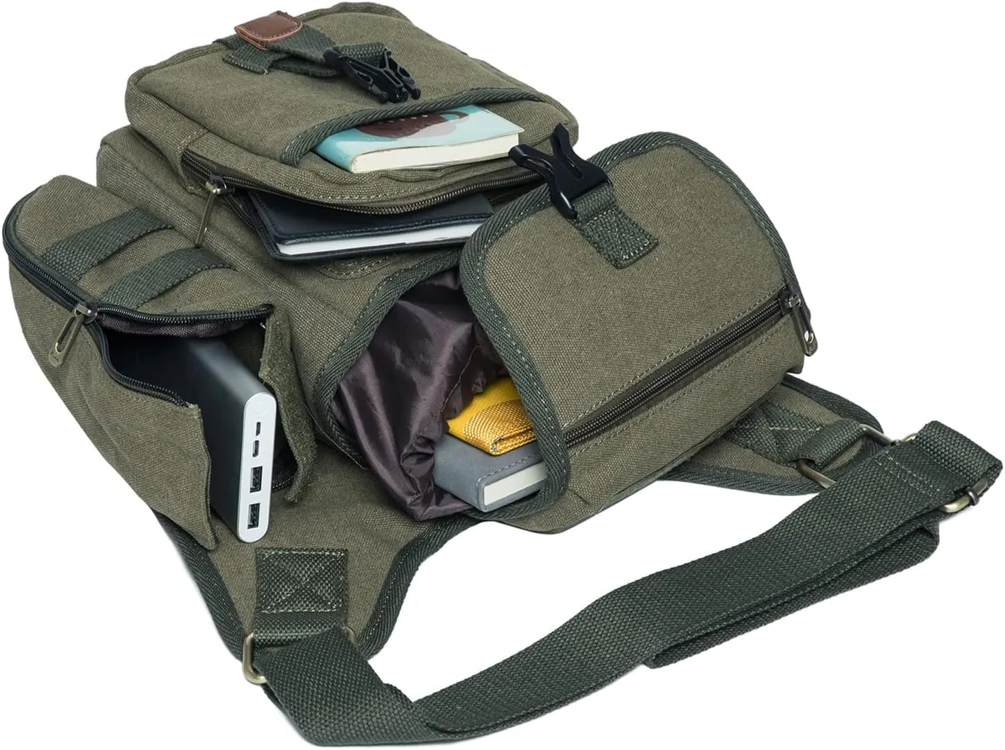 Mens Vintage Canvas Shoulder Messenger Bag Chest Leather Patchwork Messenger Bag