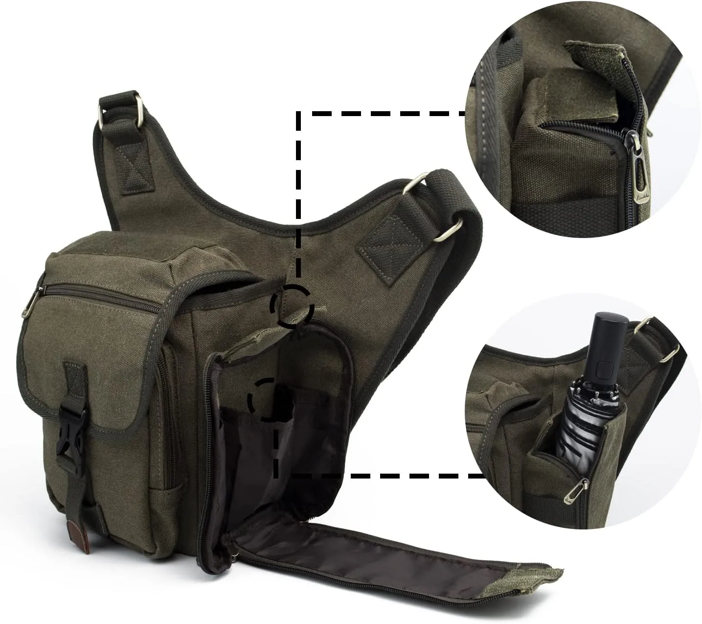 Mens Vintage Canvas Shoulder Messenger Bag Chest Leather Patchwork Messenger Bag