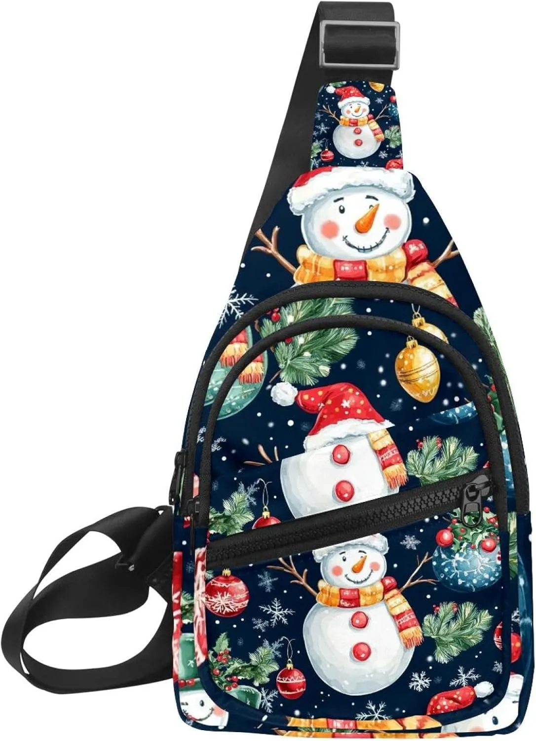 Merry Christmas Snowman Crossbody Bag with Adjustable Shoulder Strap, Shoulder Bag for Men and Women Sling Backpack for Travel, Cycling, Work, Sport