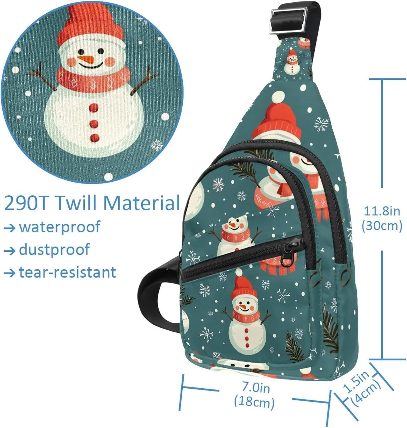 Merry Christmas Snowman Crossbody Bag with Adjustable Shoulder Strap, Shoulder Bag for Men and Women Sling Backpack for Travel, Cycling, Work, Sport