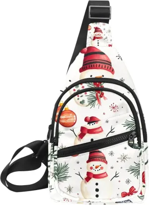 Merry Christmas Snowman Crossbody Bag with Adjustable Shoulder Strap, Shoulder Bag for Men and Women Sling Backpack for Travel, Cycling, Work, Sport