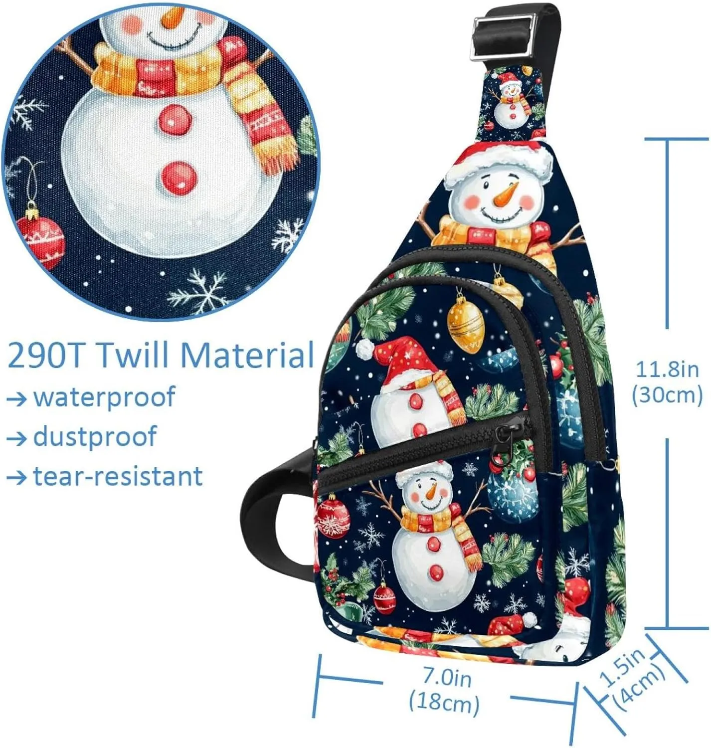 Merry Christmas Snowman Crossbody Bag with Adjustable Shoulder Strap, Shoulder Bag for Men and Women Sling Backpack for Travel, Cycling, Work, Sport