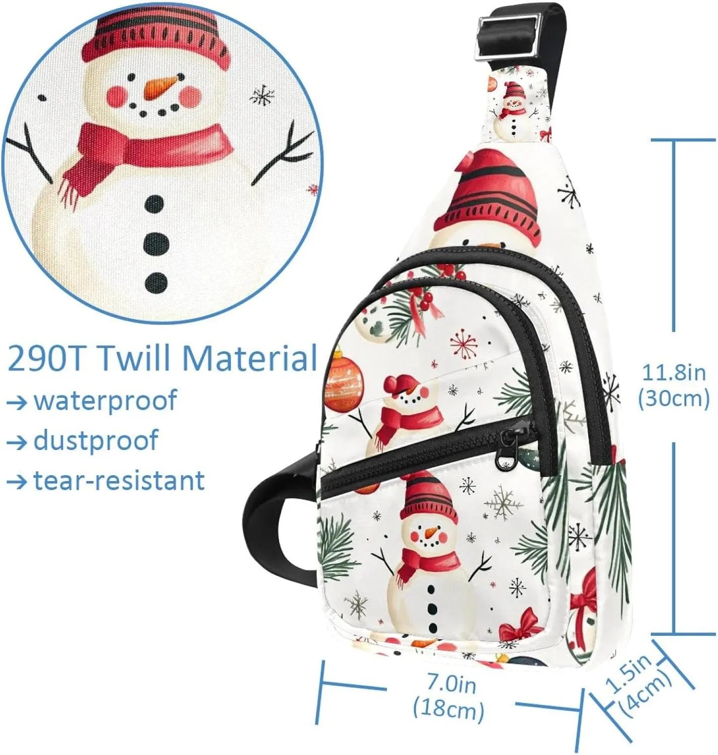 Merry Christmas Snowman Crossbody Bag with Adjustable Shoulder Strap, Shoulder Bag for Men and Women Sling Backpack for Travel, Cycling, Work, Sport