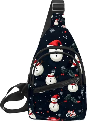 Merry Christmas Snowman Crossbody Bag with Adjustable Shoulder Strap, Shoulder Bag for Men and Women Sling Backpack for Travel, Cycling, Work, Sport