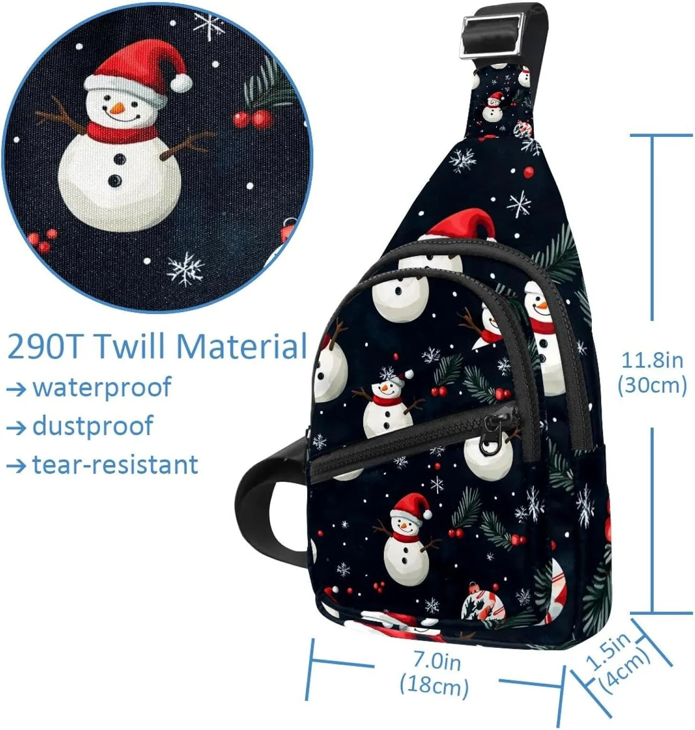 Merry Christmas Snowman Crossbody Bag with Adjustable Shoulder Strap, Shoulder Bag for Men and Women Sling Backpack for Travel, Cycling, Work, Sport