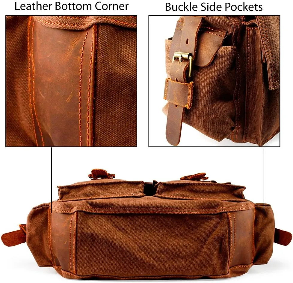 Messenger Bag for Laptop Vintage Canvas Leather Crossbody Satchel Shoulder Computer Bag Travel Office Messenger Bag