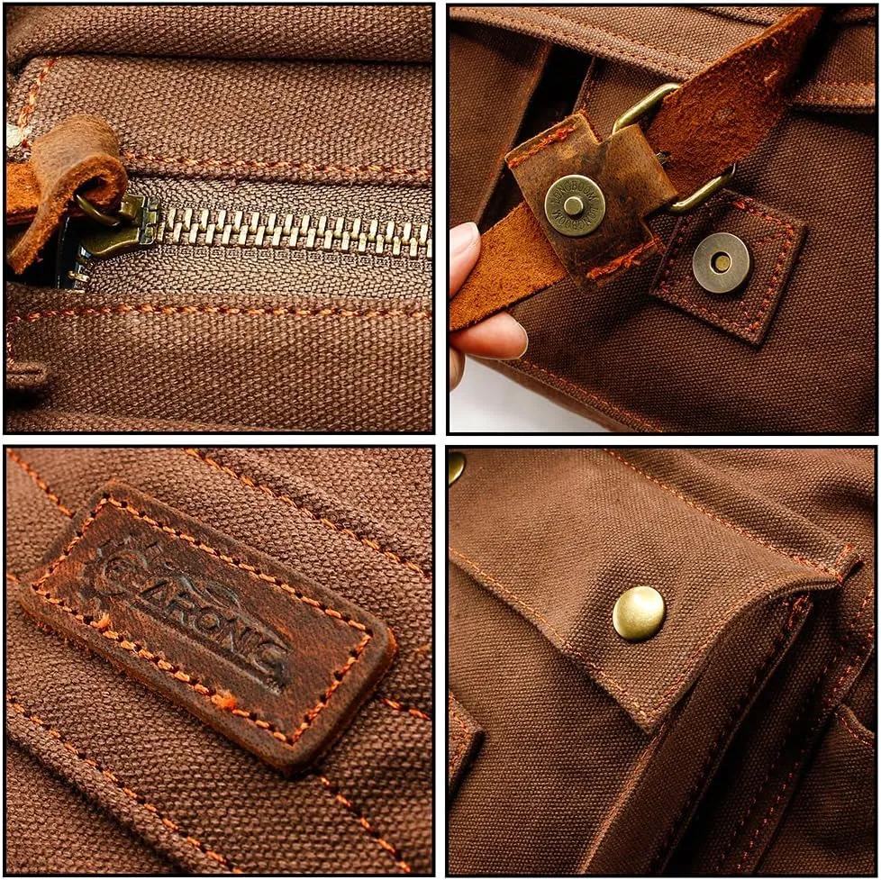 Messenger Bag for Laptop Vintage Canvas Leather Crossbody Satchel Shoulder Computer Bag Travel Office Messenger Bag