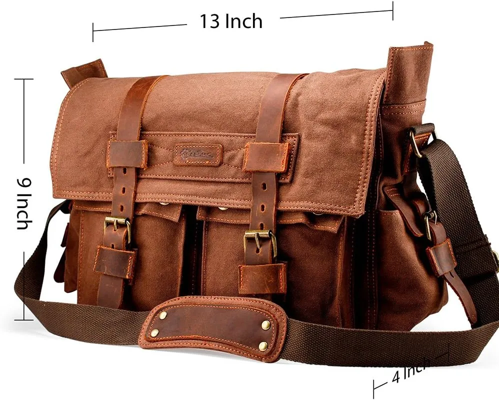 Messenger Bag for Laptop Vintage Canvas Leather Crossbody Satchel Shoulder Computer Bag Travel Office Messenger Bag