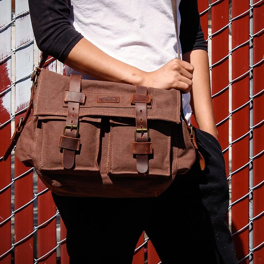 Messenger Bag for Laptop Vintage Canvas Leather Crossbody Satchel Shoulder Computer Bag Travel Office Messenger Bag