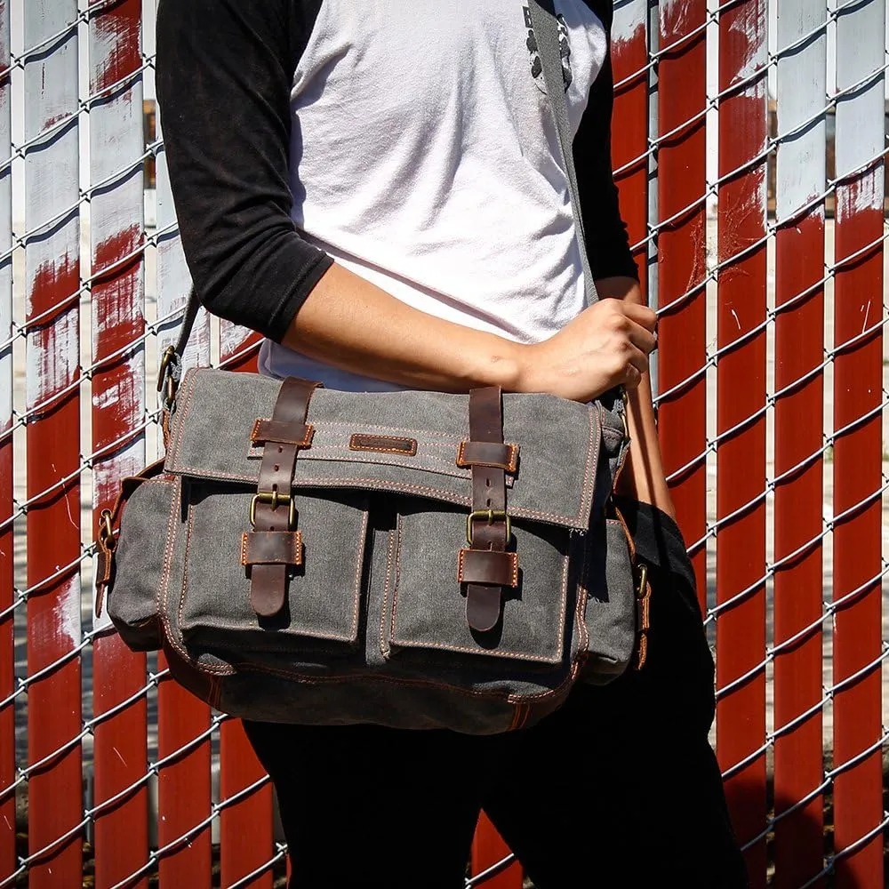 Messenger Bag for Laptop Vintage Canvas Leather Crossbody Satchel Shoulder Computer Bag Travel Office Messenger Bag
