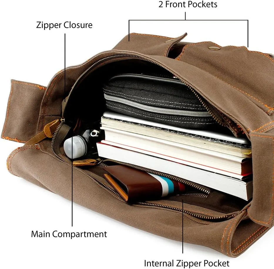 Messenger Bag for Laptop Vintage Canvas Leather Crossbody Satchel Shoulder Computer Bag Travel Office Messenger Bag