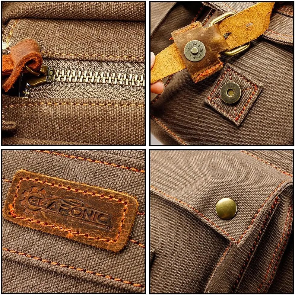 Messenger Bag for Laptop Vintage Canvas Leather Crossbody Satchel Shoulder Computer Bag Travel Office Messenger Bag