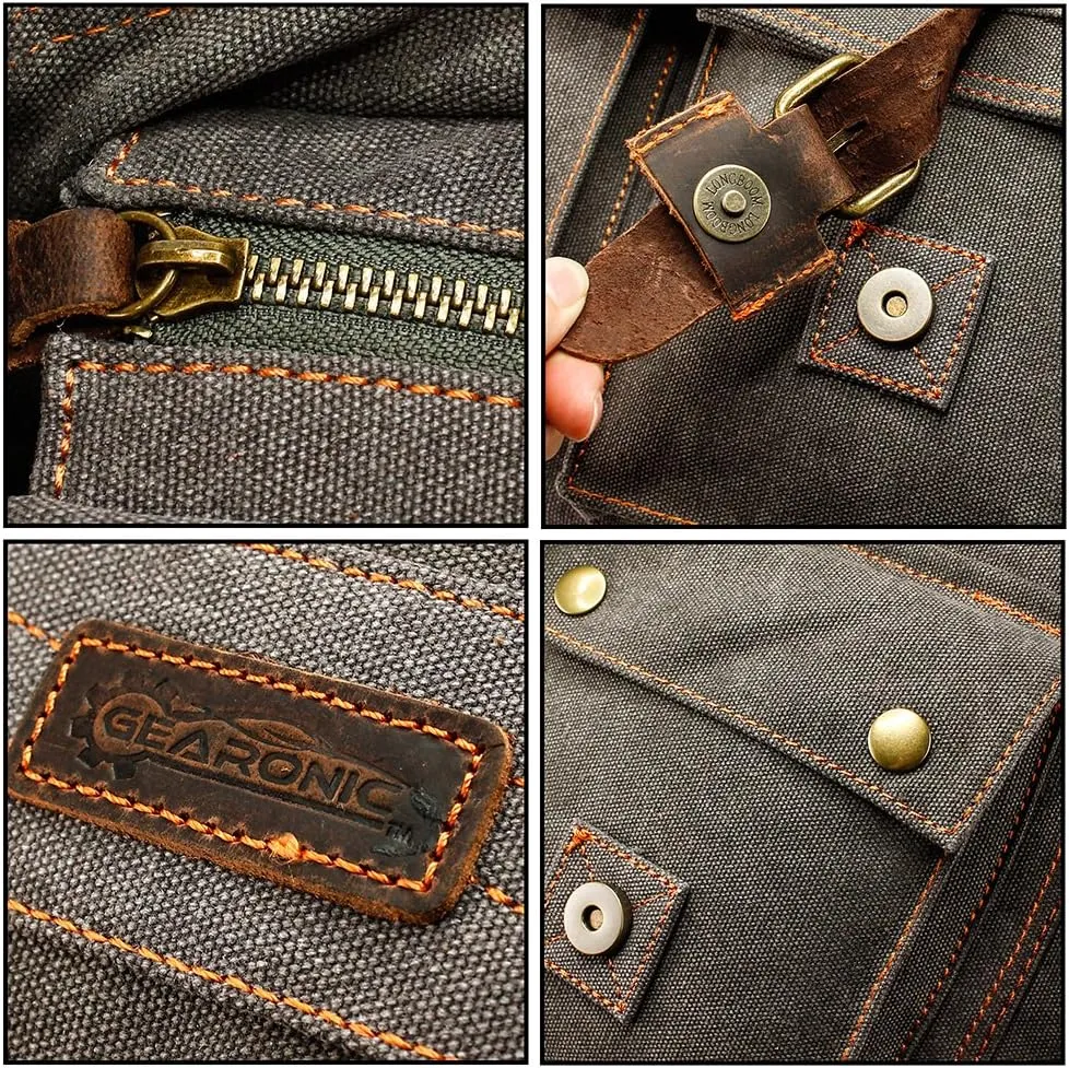Messenger Bag for Laptop Vintage Canvas Leather Crossbody Satchel Shoulder Computer Bag Travel Office Messenger Bag