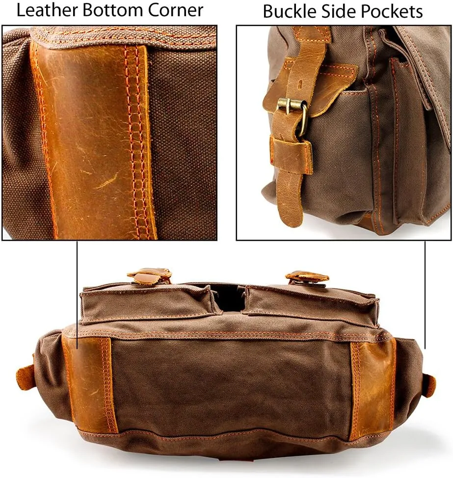 Messenger Bag for Laptop Vintage Canvas Leather Crossbody Satchel Shoulder Computer Bag Travel Office Messenger Bag