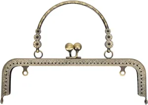 Metal Purse Frame, Square 8in Wallet Kiss Clasp Lock Retro Purse Coin Bag Frame Vintage Purse Frame Clip for DIY Craft Purse Bag Handle Bag Making