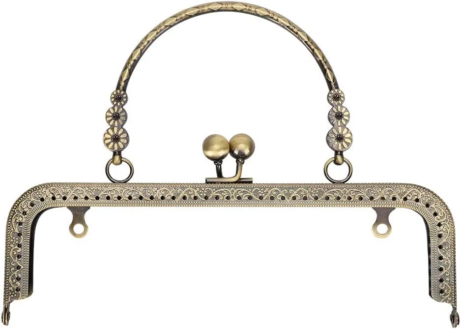 Metal Purse Frame, Square 8in Wallet Kiss Clasp Lock Retro Purse Coin Bag Frame Vintage Purse Frame Clip for DIY Craft Purse Bag Handle Bag Making