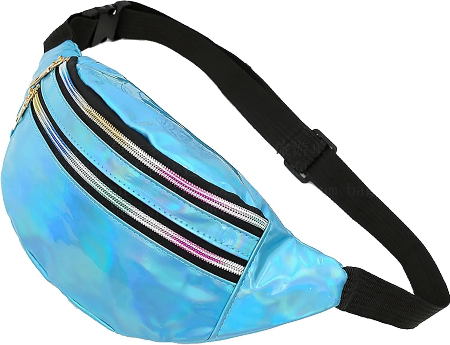 Metallic Color Holographic Fanny Pack Shiny Waist Packs Waterproof Belt Bag with Adjustable Belt for Women Men (Blue)