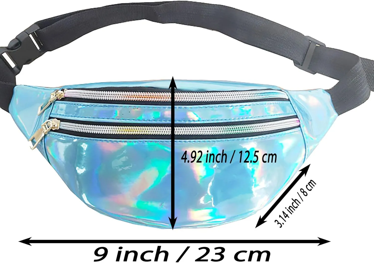 Metallic Color Holographic Fanny Pack Shiny Waist Packs Waterproof Belt Bag with Adjustable Belt for Women Men (Blue)