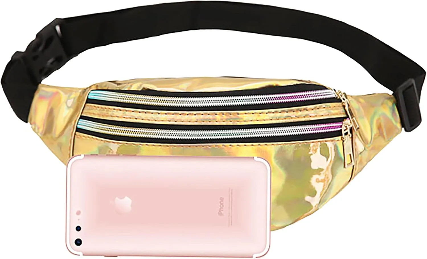 Metallic Color Holographic Fanny Pack Shiny Waist Packs Waterproof Belt Bag with Adjustable Belt for Women Men (Gold)