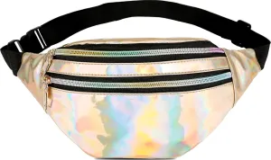 Metallic Color Holographic Fanny Pack Shiny Waist Packs Waterproof Belt Bag with Adjustable Belt for Women Men (Gold)