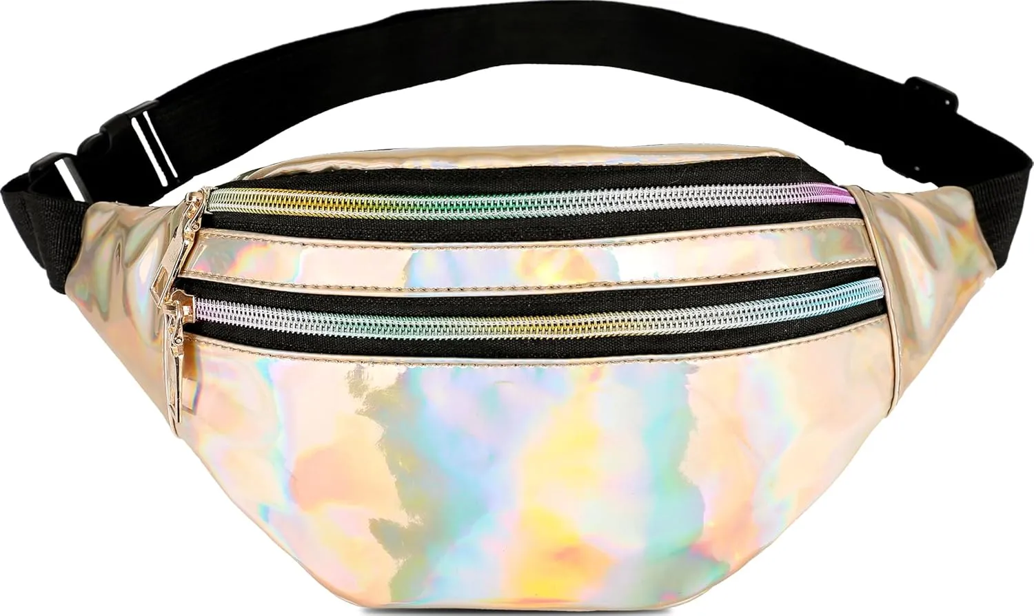 Metallic Color Holographic Fanny Pack Shiny Waist Packs Waterproof Belt Bag with Adjustable Belt for Women Men (Gold)