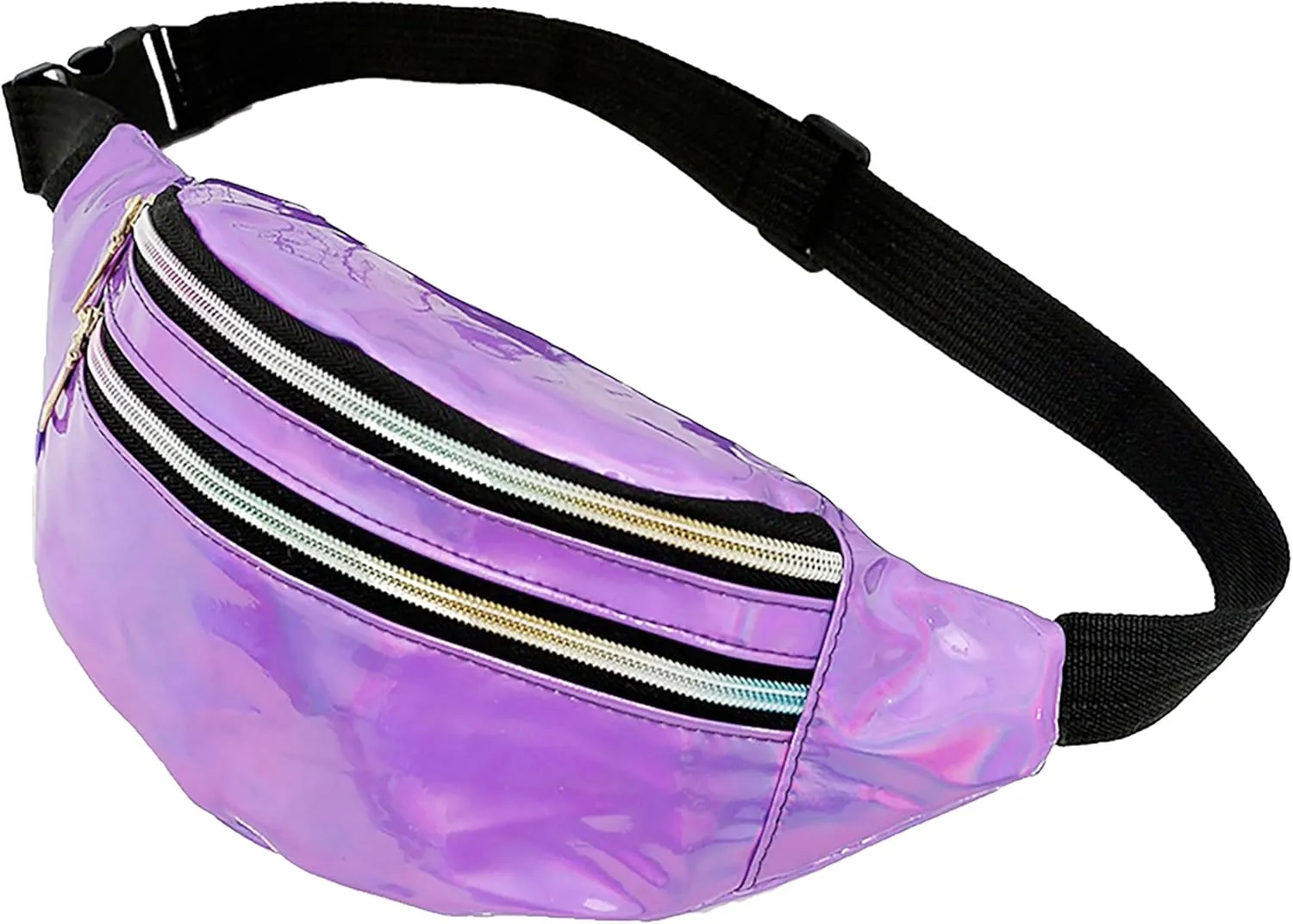 Metallic Color Holographic Fanny Pack Shiny Waist Packs Waterproof Belt Bag with Adjustable Belt for Women Men (Purple)