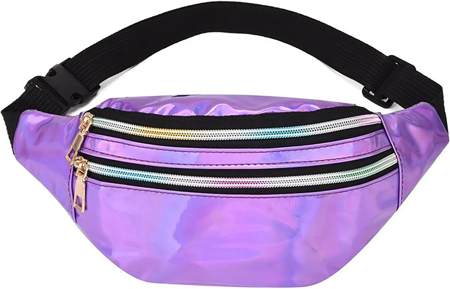 Metallic Color Holographic Fanny Pack Shiny Waist Packs Waterproof Belt Bag with Adjustable Belt for Women Men (Purple)