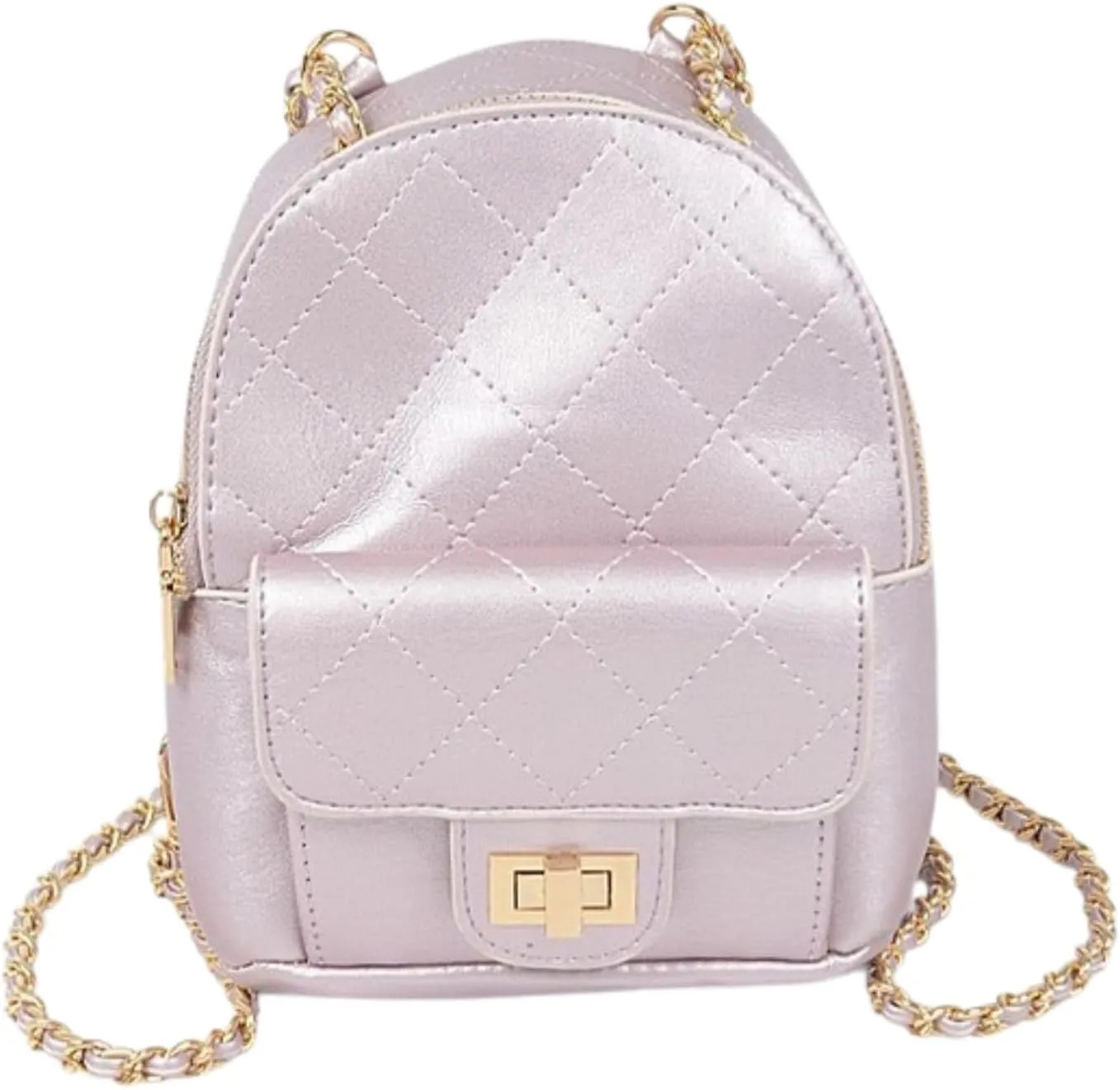 Metallic Pastel Quilted Mini Convertible Fashion Backpack PU Leather Small Shoulder Bag Purse for Women, Teens, Girls (Lavender, Mini)
