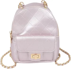 Metallic Pastel Quilted Mini Convertible Fashion Backpack PU Leather Small Shoulder Bag Purse for Women, Teens, Girls (Lavender, Mini)