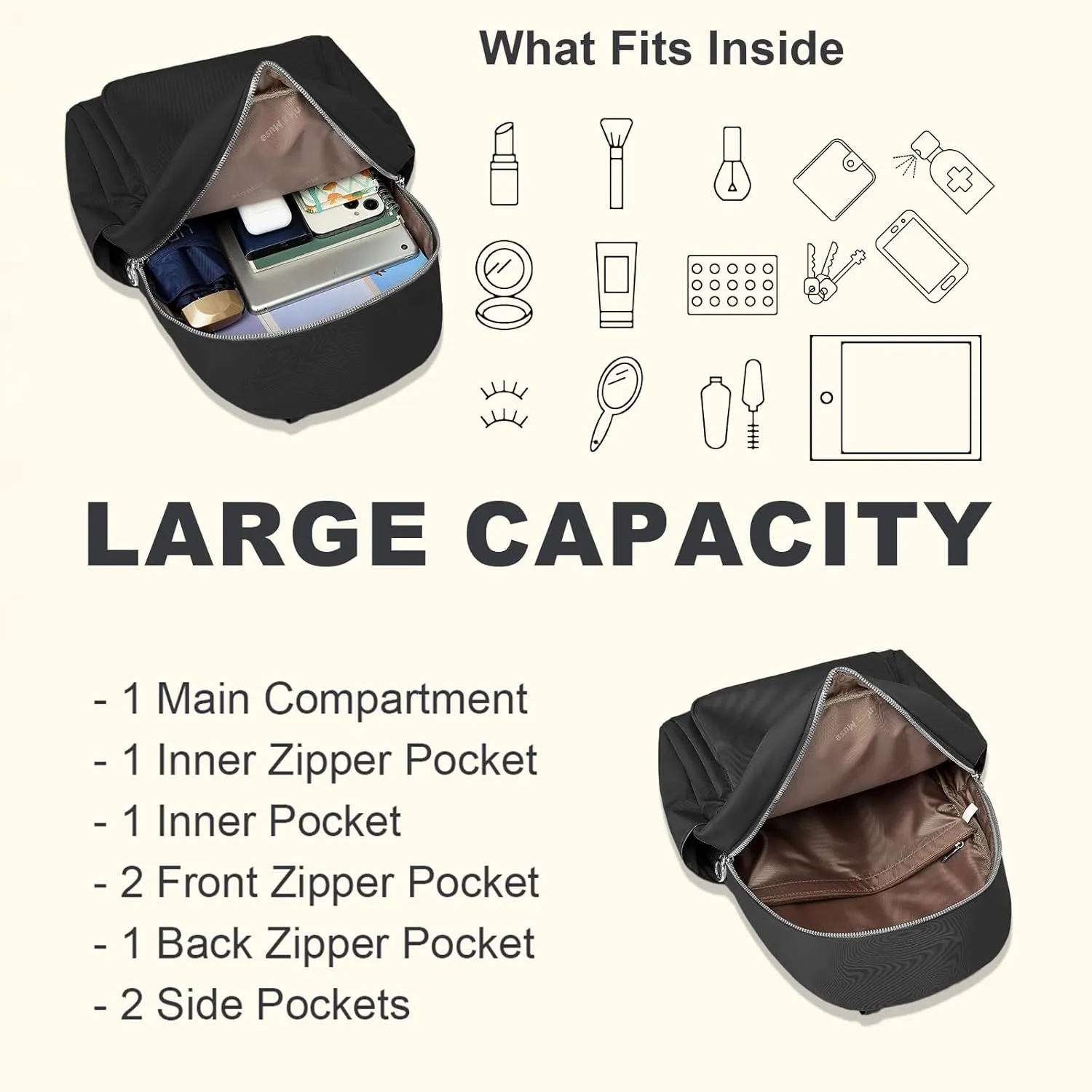 Mini Backpack for Women, Waterproof Stylish Daypack Purse Shoulder Bag, Small Lightweight Travel Backpack College, Ladies Gift Casual Daily Work, Black