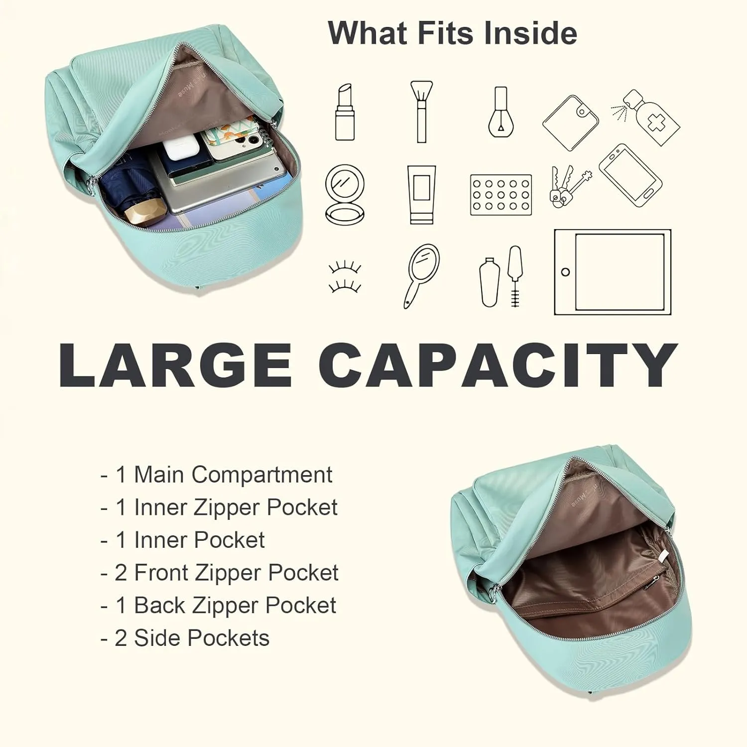 Mini Backpack for Women, Waterproof Stylish Daypack Purse Shoulder Bag, Small Lightweight Travel Backpack College, Ladies Gift Casual Daily Work, Mint Green