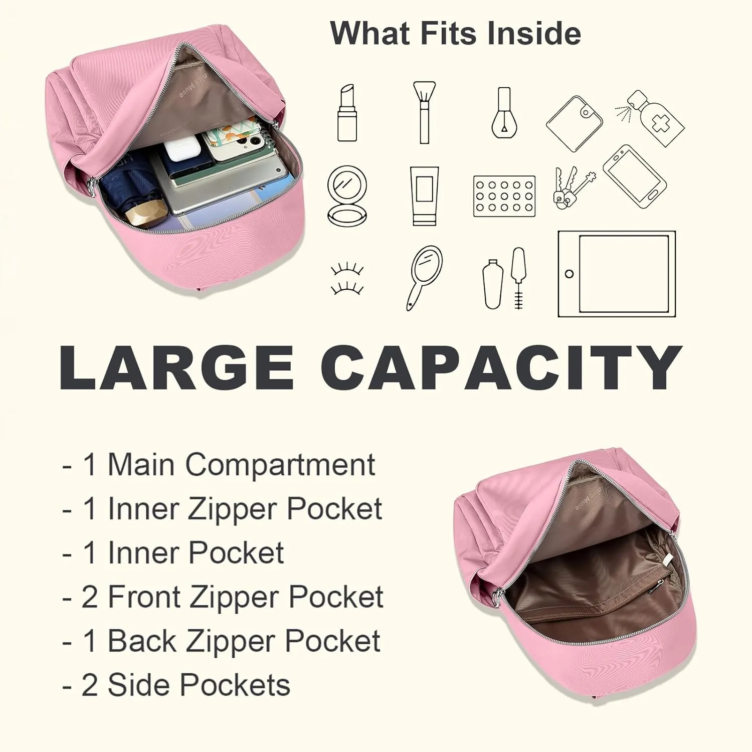 Mini Backpack for Women, Waterproof Stylish Daypack Purse Shoulder Bag, Small Lightweight Travel Backpack College, Ladies Gift Casual Daily Work, Pink