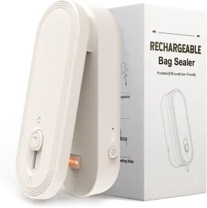 Mini Bag Sealer and Cutter, 1800mAh Rechargeable Chip Bag Sealer Heat Seal, 3 Heat Modes, Widened Heating Strip, Magnetic & Hanging Design, Portable Bag Sealing Machine for Plastic Snack Bags