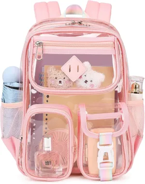 Mini Clear Backpack for Stadium Events Clear Bag Small Transparent Bookbag for Kids Girls with Thicken Shoulder Straps for Concert, Sporting Events, Festival, Pink
