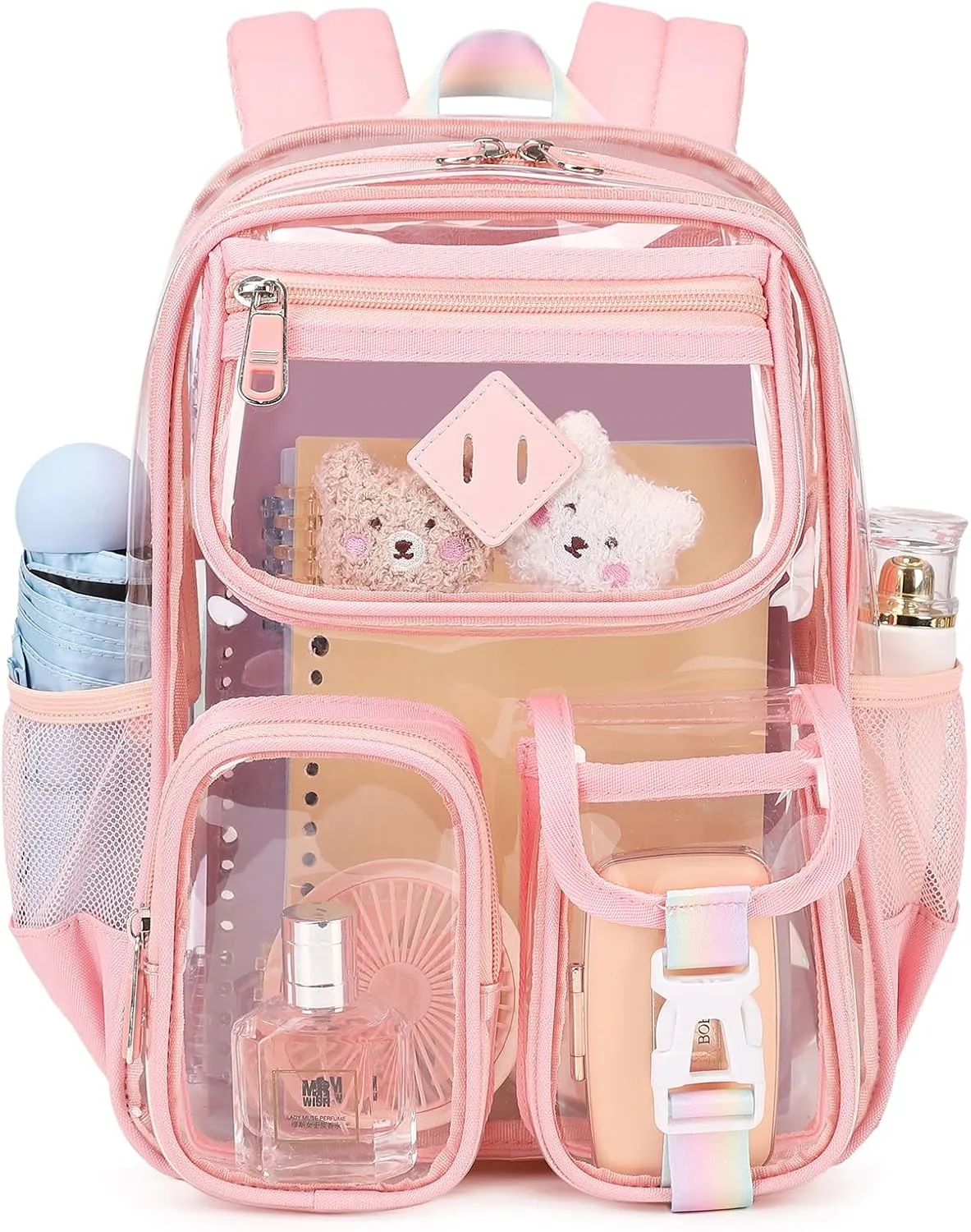 Mini Clear Backpack for Stadium Events Clear Bag Small Transparent Bookbag for Kids Girls with Thicken Shoulder Straps for Concert, Sporting Events, Festival, Pink
