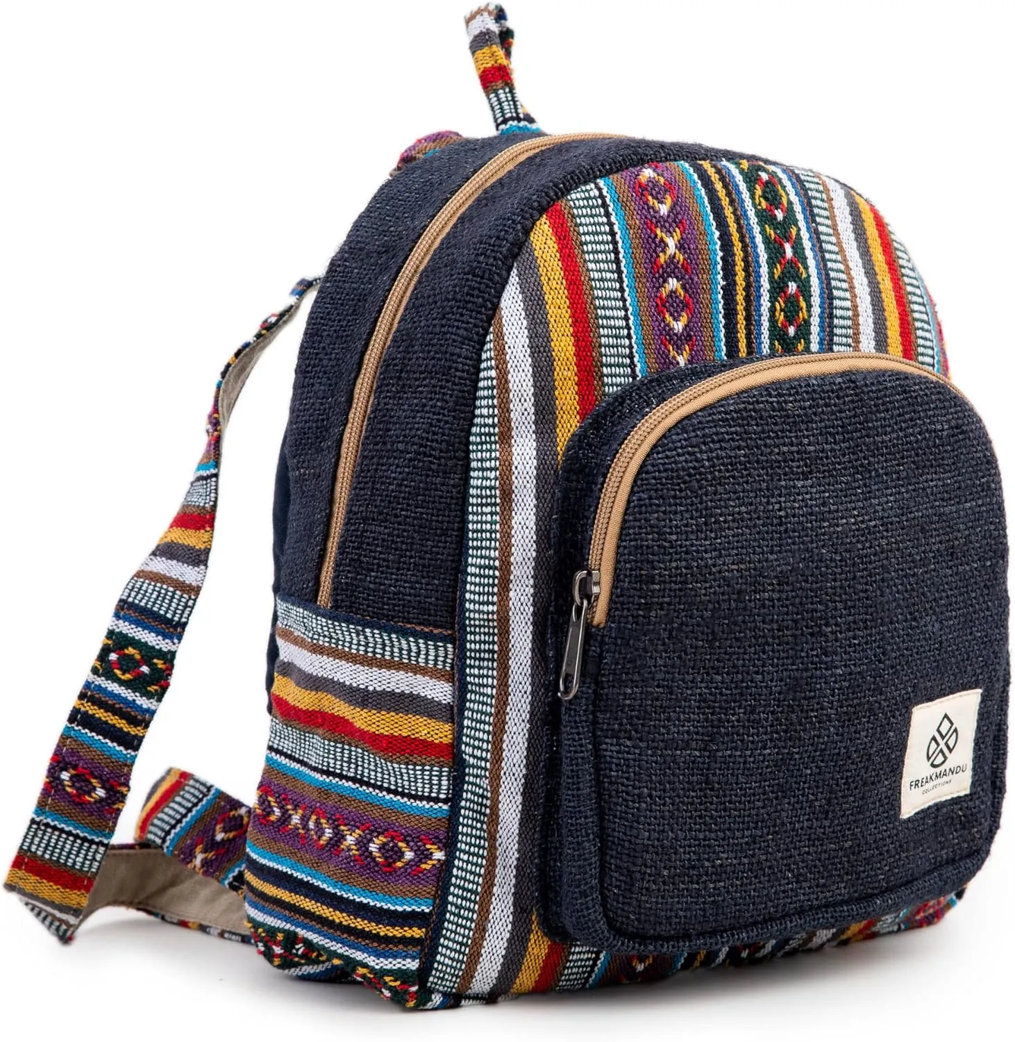 Mini Hemp Backpack Bag - Boho Eco Friendly Unisex Rustic Durable Adjustable Straps Bag by Freakmandu - Blue
